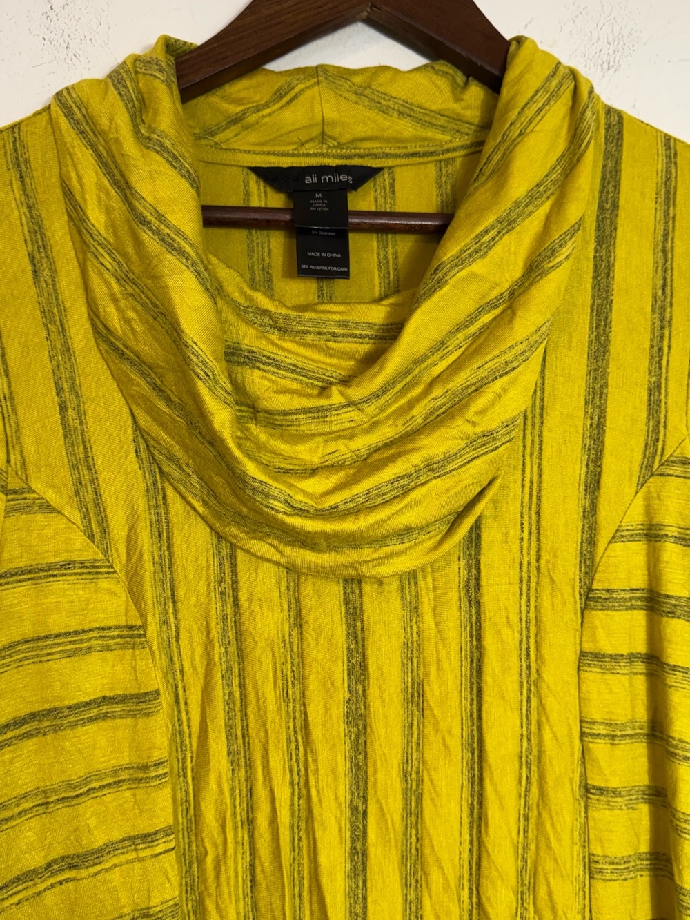 Ali Miles Chartreuse Striped Cowl Neck Tunic Blouse Medium - Picture 3 of 7